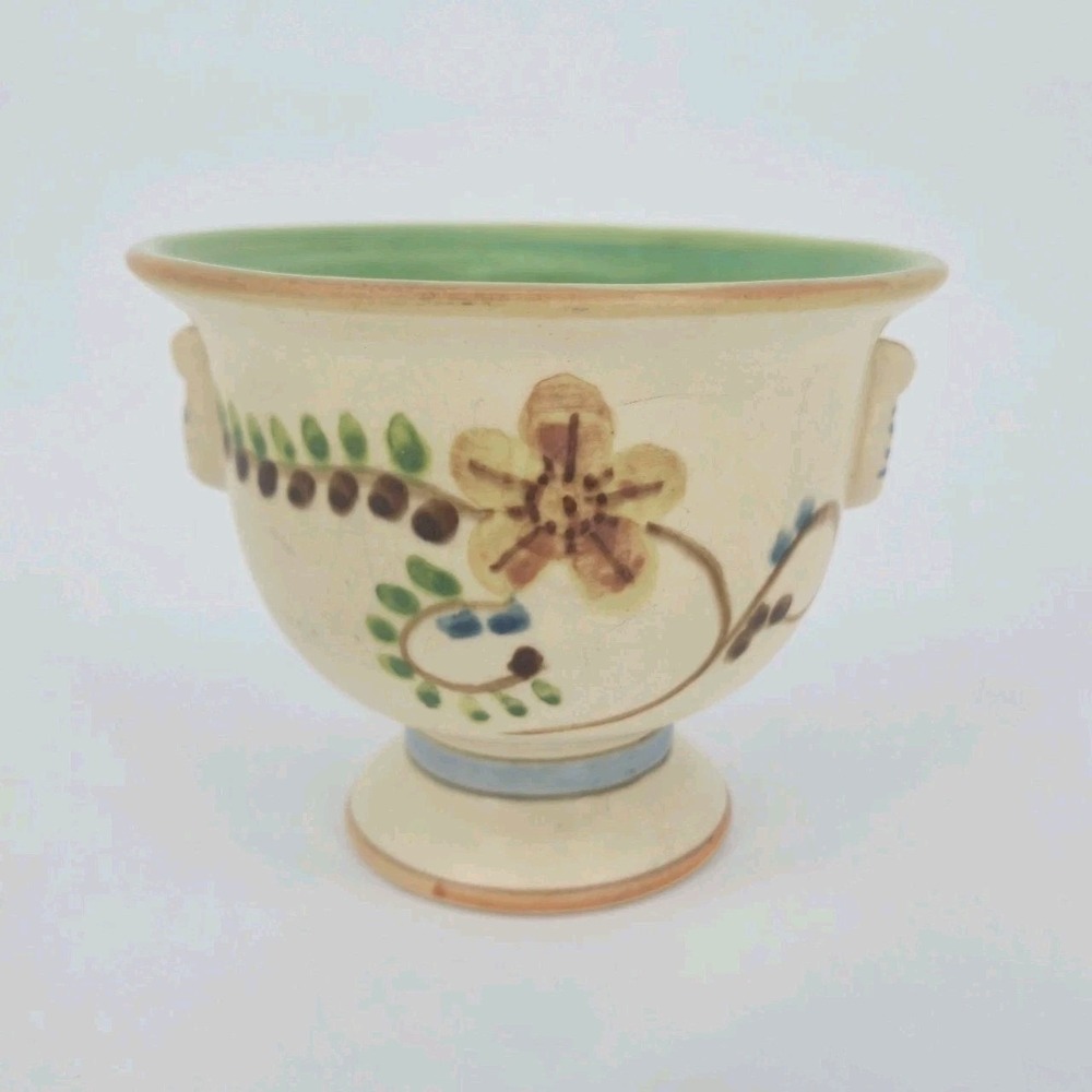 Weller Bonito 1927-33 Art Pottery Floral Pedestal Bowl Green Interior 5" Vintage